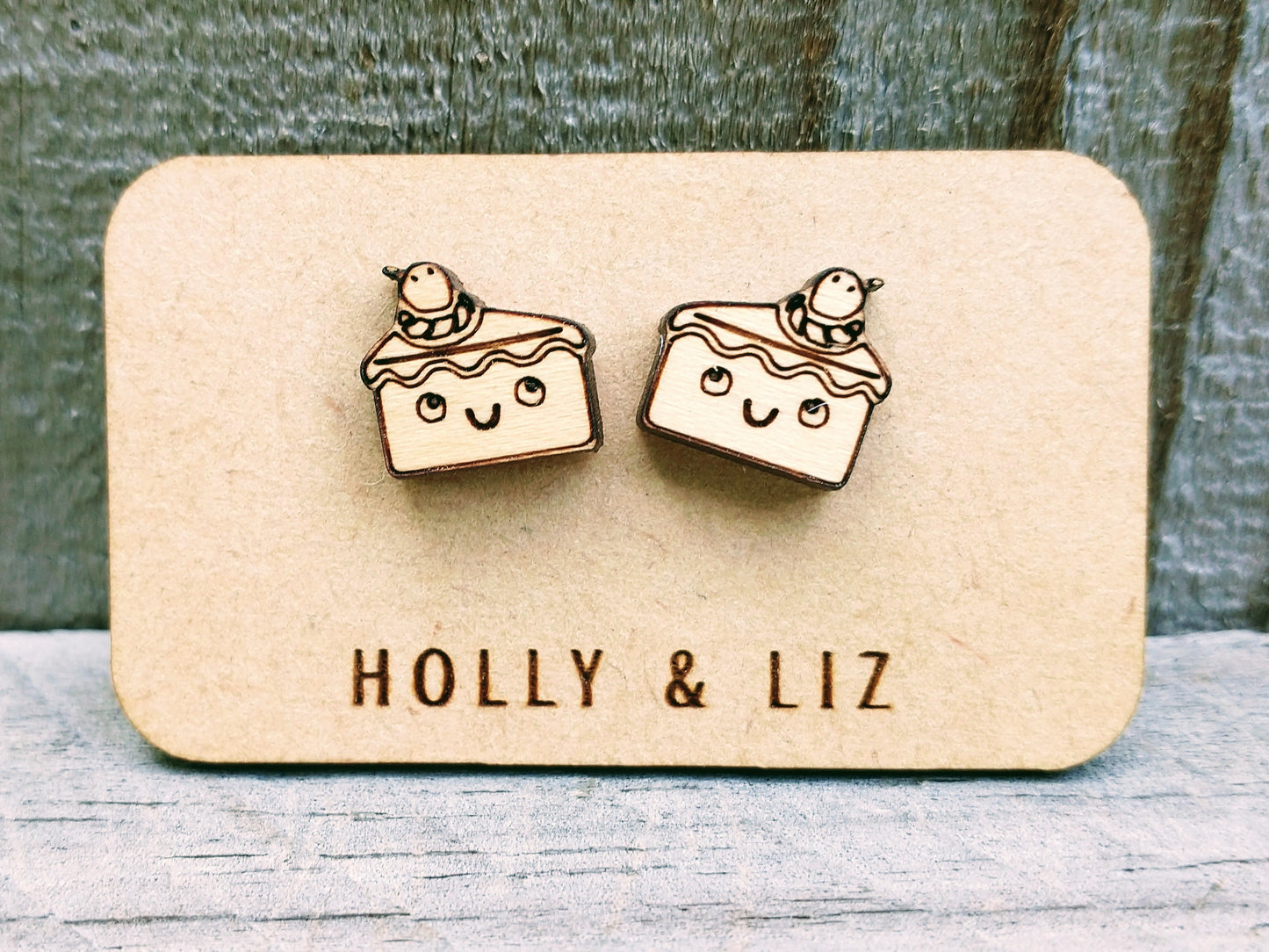 Cake Slice Wood Earrings - Only 1 left!